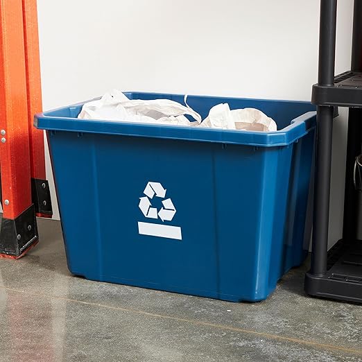 Gracious Living Medium Curbside Blue Box, Plastic 17 Gallon/64 Litre Home Trash Can Refuse and Recycling Bin Container with Built-in Handles (12 Pack)