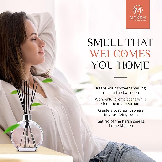 Apple Cinnamon Scented Reed Diffuser Set with 8 Rattan Diffuser Sticks, 150 ml, All Natural Air Freshener, Long-Lasting Diffusers at Home, MyrrhUSA