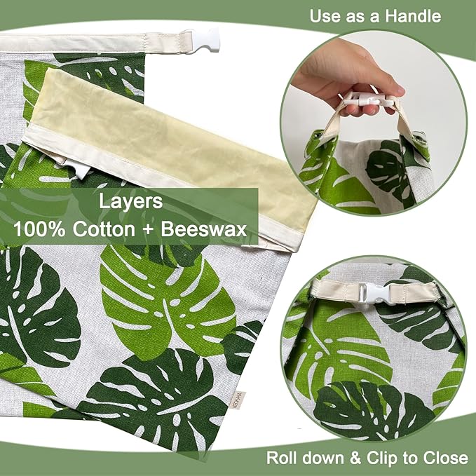 2 Pack Reusable Bread Bags for Homemade Bread - XL Cotton Beeswax Bags, Beeswax Sourdough Bag, Keep Your Loaf Fresh for Days - Easy to Clean Cotton Storage Bag