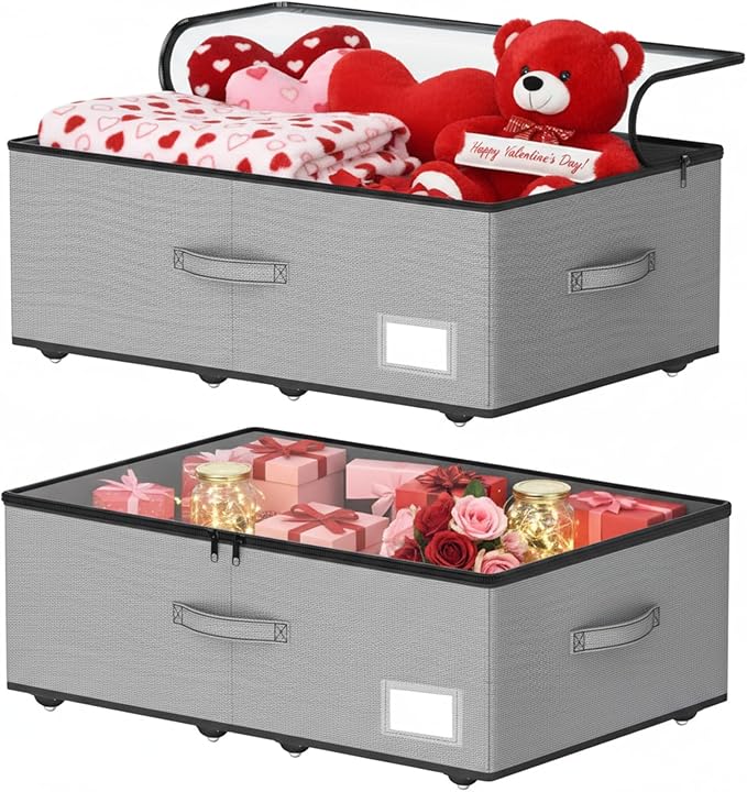 EE-RoomWorld Under Bed Storage with Wheels, No Assemble Required 10 inches height Under Bed Storage bins,Large capacity Rolling Underbed Shoe Storage containers，dorm underbed storage drawers