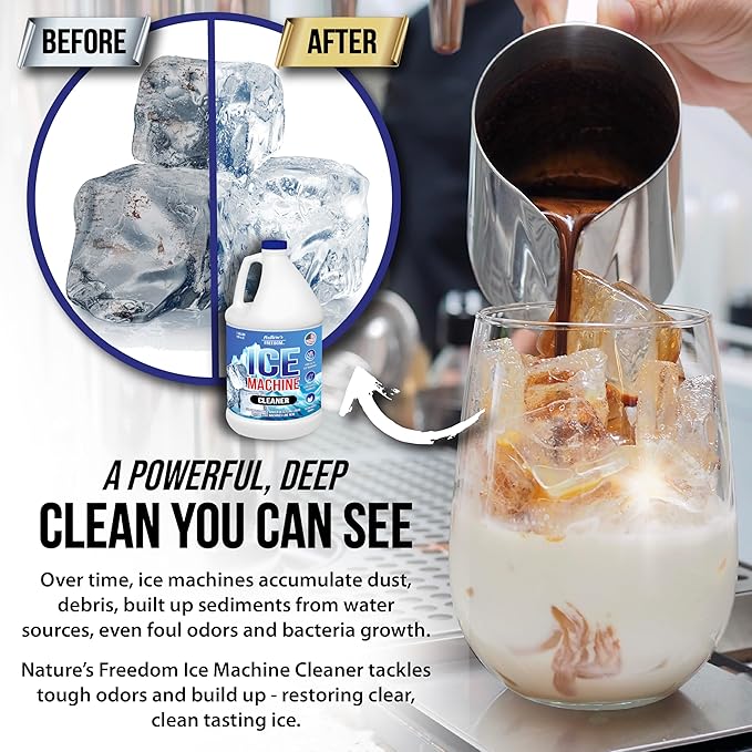 Nature's Freedom Ice Machine Cleaner - 4 Gallons (128 Uses) - Nickel-Safe Descaler, Made in USA, Universal Compatibility for Commercial/Residential Ice Makers such as Whirlpool, Scotsman and All