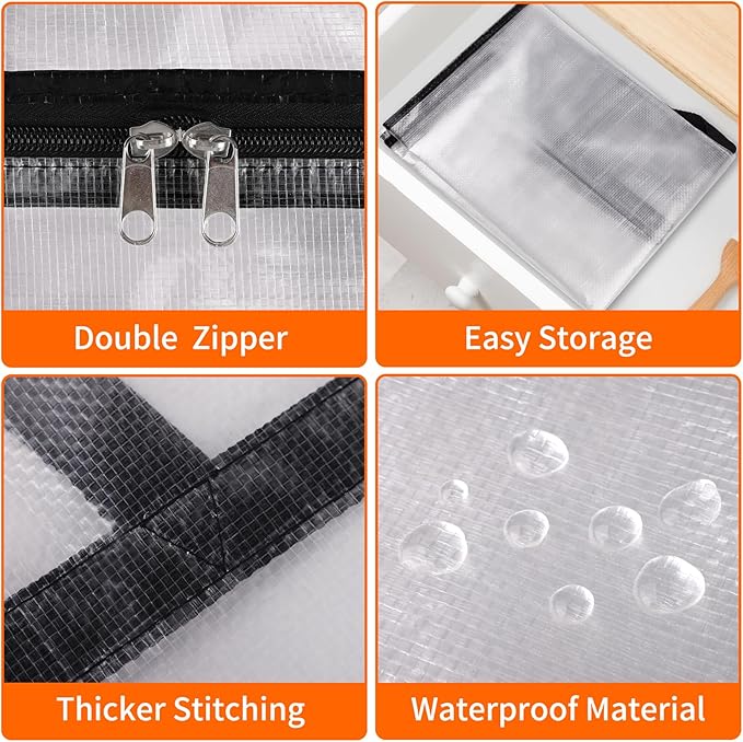 4 Pack Clear Storage Bags for Comforter, Clothes & Bedding, Plastic Blanket Storage with Zipper and Handle, Moving Bags, Closet Organizer and Under-Bed Storage (40L)