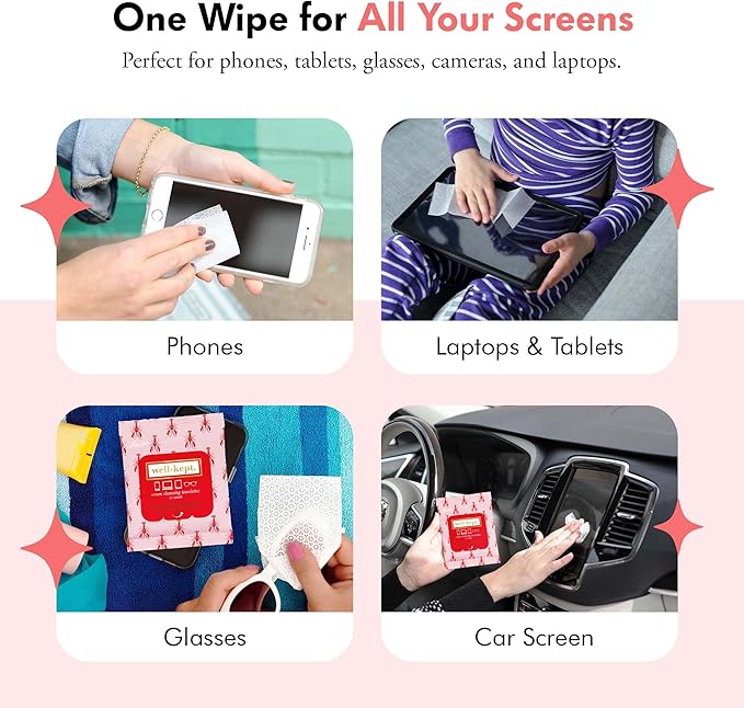 Well-Kept Tech & Lens Wipes - Eyeglass, Screen & Phone Cleaning, Multi-Surface, Lint-Free, Pre Moistened, Streak-Free & Non Scratching - Lobsterfest, 6 Pack (90 Count)