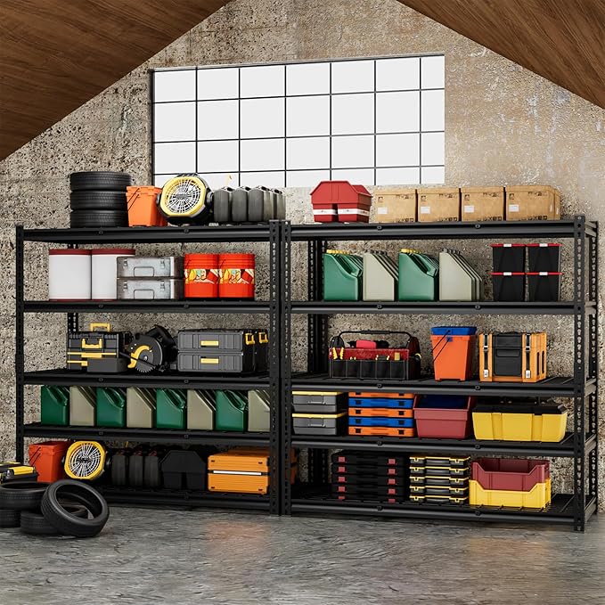 cynnda 5-Tier 60" W X 24" D X 78" H Garage Shelving Metal Storage Shelves 3300LBS Heavy Duty Industrial Shelving Adjustable Garage Shelf Unit Utility Storage Racks(Black)