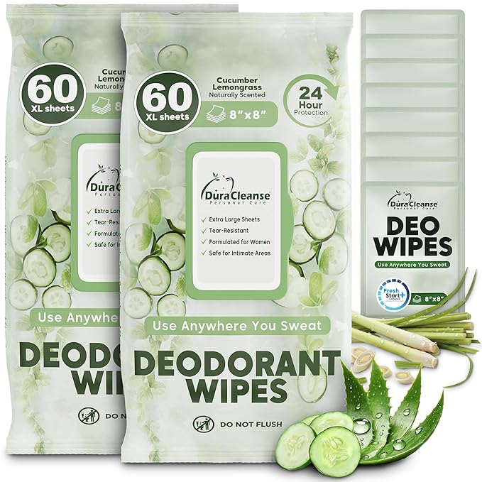 Deodorant Wipes for Women - Freshening Body Towelettes for Post-Workout, Travel, and Daily Deodorizing - On-the-Go Fresh Scent Cleansing Wipes, 120 Count (2 Pack)