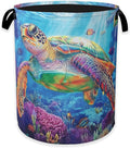 Collapsible Laundry Basket,Sea Turtle Dirty Clothes Hamper,Ocean Fish Coral Hampers for Bedroom Waterproof Oxford Cloth Storage Organizer for Bathroom,Nursery,Dorm,16x20 Inch
