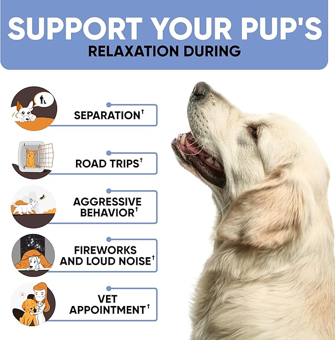 Kinpur Pet Care Calming Chews for Dogs with Hemp Oil - Aid During Thunderstorms, Separation, Car Rides - Hip and Joint Health - Tasty Dog Calming Treats, 180 Peanut Butter Flavored Chews