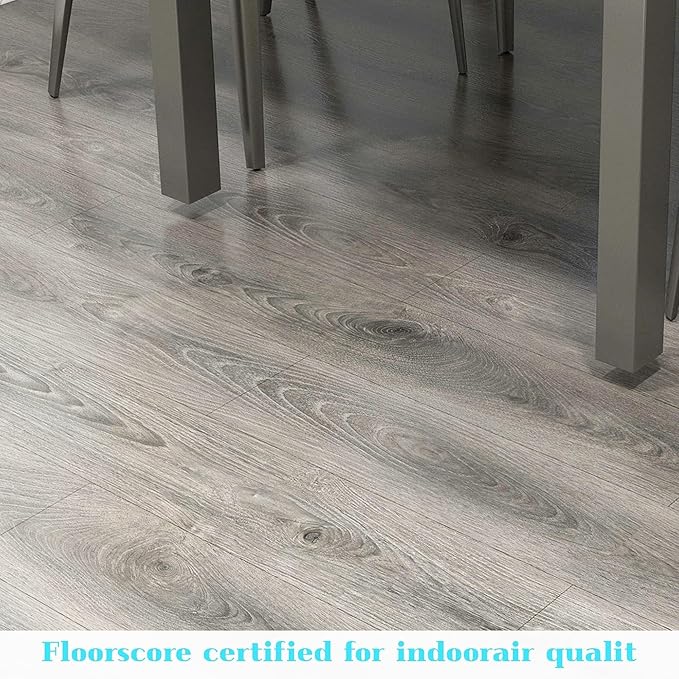 Lareko 108 Sq.Ft,Wood Peel and Stick Floor Tiles,72 Pack Grey Vinyl Flooring (No Adhesive Residue) 36"×6" Waterproof and Non-Slip Laminate Flooring for Renters Bathroom, Living Room(Smoke Grey）