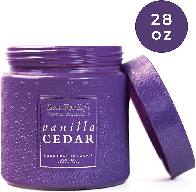 A Cheerful Giver - 28oz Large Scented Candle Jar with Lid- Zest for Life - 130 Hours of Burn Time, Gift for Women (Large, Vanilla Cedar)