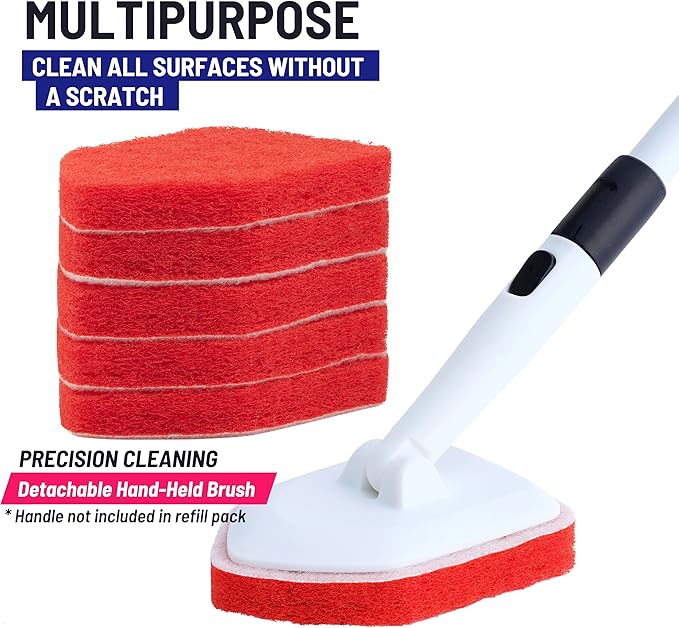 Moku Home Replacement Scrubber Refill for Moku Home Extendable Tub Tile Shower Brush for Cleaning Non-Scratch (5X Scrubber Sponge Red)