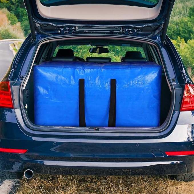 Windyun 4 Pack 98 Gallon Extra Large Moving Bags XXL Heavy Duty Storage Bag with Strong Zipper Handle Jumbo Big Tote Box Foldable for College Dorm Travel Clothes Duffle Blanket Pillow(Blue)