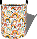 Colorful Rainbow with Floral and Heart Laundry Basket with Handles, 19.7"x15.7" Clothes Foldable Cartoon Laundry Hamper Organizer for Dorm Nursery Bedroom Bathroom Decor, Toy Storage Bin for Kids