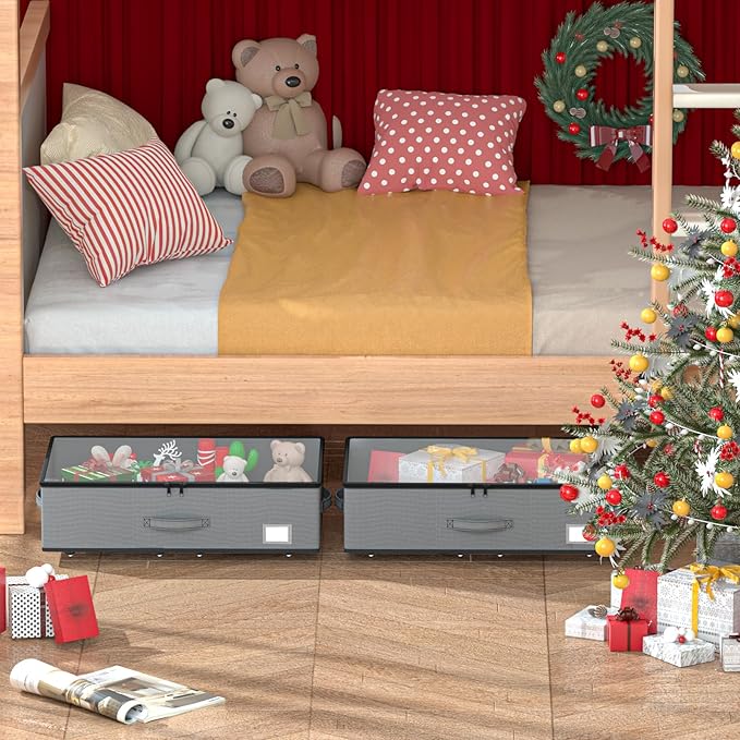 EE-RoomWorld Under Bed Storage with Wheels, No Assemble Required 7.5 inches height Under Bed Storage bins,Large capacity Rolling Underbed Shoe Storage containers，dorm underbed storage drawers