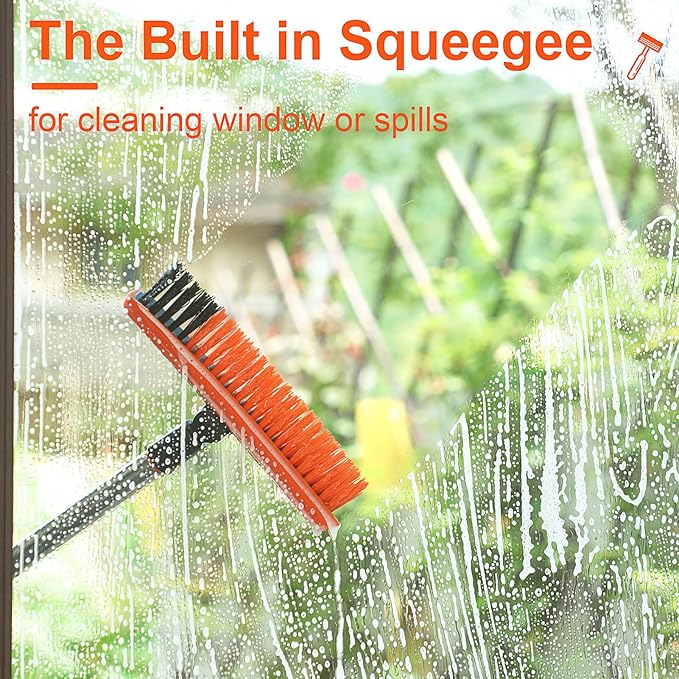 2 in 1 Floor Scrub Brush Grout Brush with 57.8" Long Handle,120°Rotatable Shower Tile Grout Cleaner Scrubber,V-Shaped Corner Brush for Hard to Reach Areas (Orange)