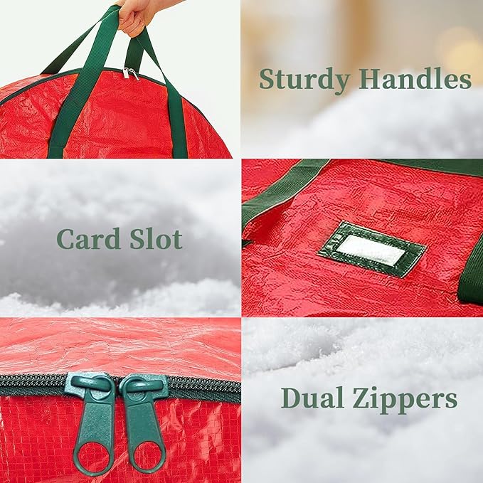 Christmas Wreath Storage Bag 24 Inch - 2 Pack Christmas Wreath Garland Storage Container with Dual Zipper & Handles, Wreath Storage Organizer Box Protect Xmas Ornaments Party Decorations