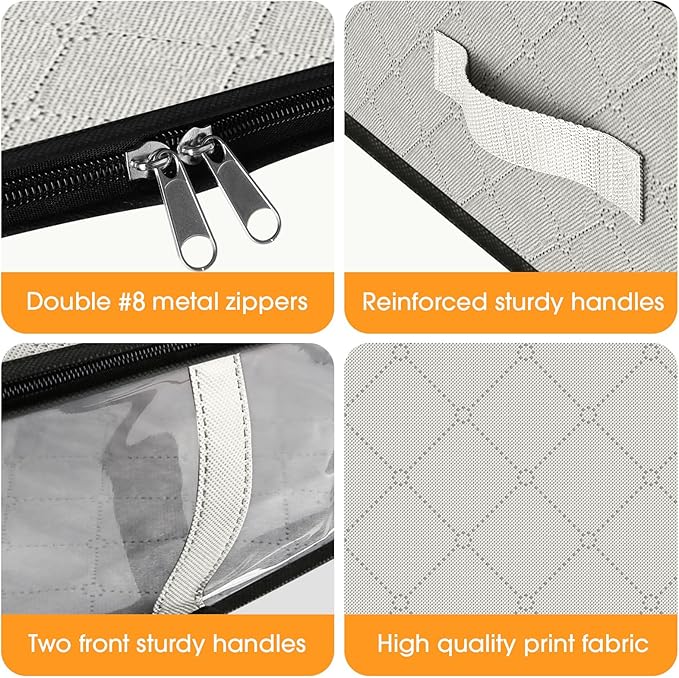 StorageRight Under Bed Storage Bins, 2-Pack 40L Foldable Fabric Storage Bags with Transparent Window, Breathable Organizer for Clothes/Blanket/Comforter/Quilt, White
