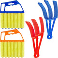 Romooa 4 Pcs Window Venetian Blind Cleaner Duster Tool 7 Finger Blind Rush and Shutter Cleaner Brush Hand-held Window Shutter Air Conditioner Duster for Dirt(Orange, Blue, Red)