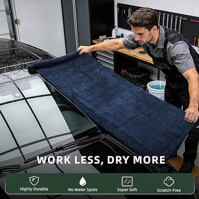 RYCELYSIAN 24" x 36" Twisted-Loop Car Drying Towel, 1500GSM Microfiber Cleaning Cloth for Car, Trucks, Motorcycles, Streak Free, Lint Free, Ultra Absorbent Washing Cloth for Kitchen, Window (Blue)