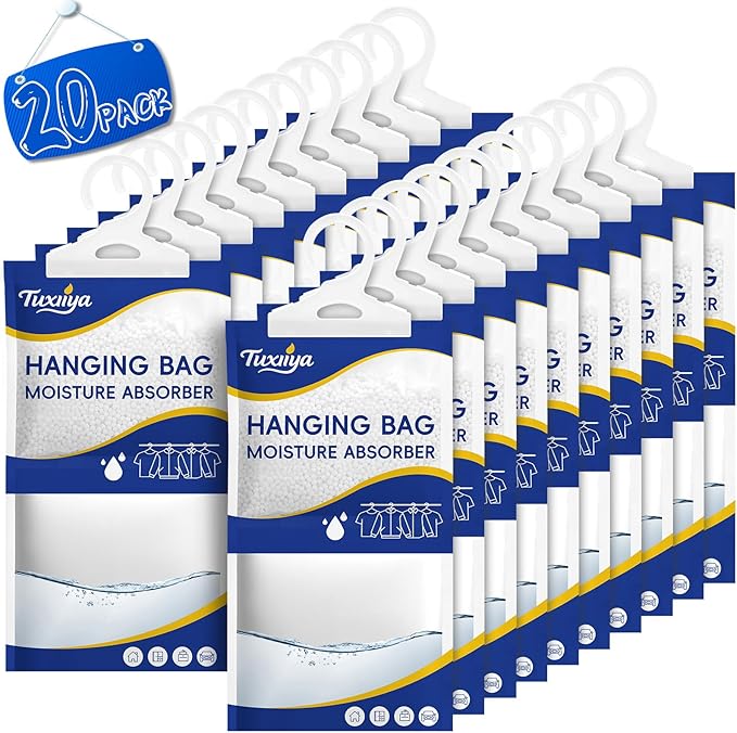 Moisture Absorbers 20 Pack,Hanging Closet Dehumidifier Bags,Moisture Absorbing Bags, Desiccant,Moisture Absorbing Bags for Closet,Wardrobes,Bedrooms, Bathrooms