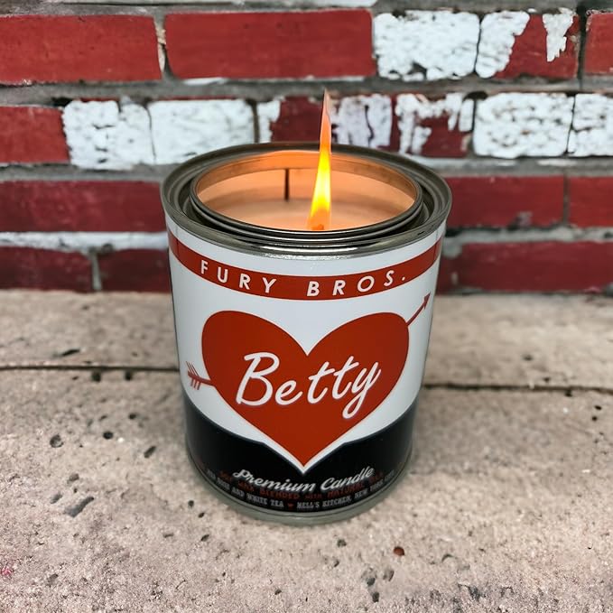 Fury Bros. Scented Candles for Men | Betty | Red Rose & White Tea | Natural Soy Wax | Hand-Poured in The USA | Long 70-80 Hour Burn (12.5 oz) | Vintage-Inspired Tin Design | Dad Home Gift