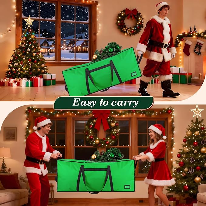 7.5 ft Christmas Tree Storage Bag, Heavy Duty Christmas Tree Bag with Reinforced Handles and Dual Zippers Wide Opening, Large Capacity fits for Artificial Christmas Tree (Green, 7.5ft)