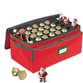 Premium Christmas Ornament Storage Box – Holds up to 72-3” Ornaments + 6 Side Slots for Figurines & Nutcrackers – Holiday Decoration Organizer – Durable 600D Red Canvas