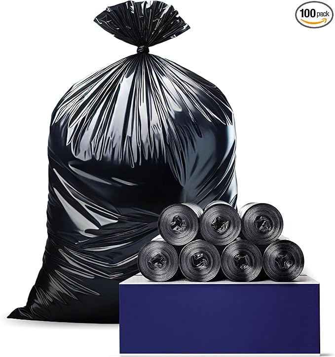 Plasticplace Trash Bags 32-33 Gallon │ 2.3 Mil │ Black Extra Heavy Garbage Bag │ 33” x 39” (100 Count) (W33LDB3)