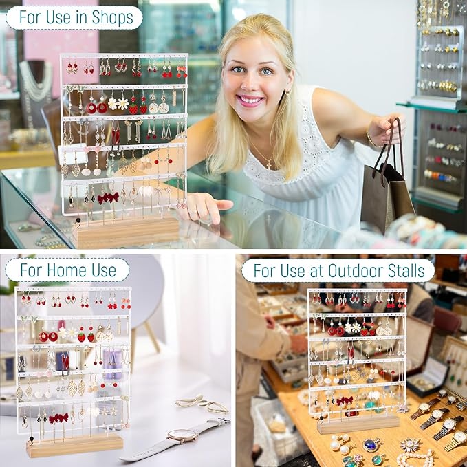 5 Tier 120 Hole Earring Holder Organizer, Rust Proof Metal and Wooden Base Jewelry Organizers and Storage for 60 Pairs of Earrings, Suitable for Home Storage and Sales Display