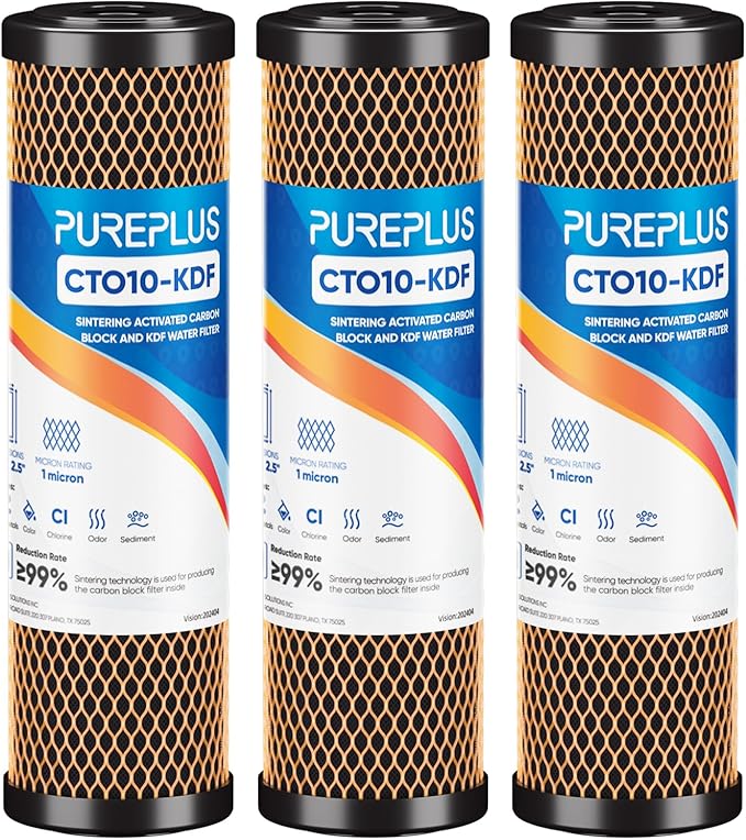 1 Micron 2.5" x 10" Whole House CTO Carbon Water Filter Cartridge Replacement for Under Sink Water Filter System, Dupont WFPFC8002, WFPFC9001, FXWTC, SCWH-5, WHEF-WHWC, WHCF-WHWC, AMZN-SCWH-5, 3Pack