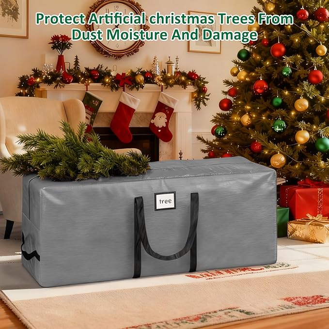 HABGP 7.5 ft Christmas Tree Storage Bag, Fits Artificial Xmas Holiday Tree, Durable Christmas Tree Storage Box Waterproof Material with Zippered Bag & Carry Handles, Protects from Dust, Moisture-Gray