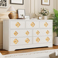Garvee Dresser for Bedroom with 7 Decorative Front Drawers, 54'' Wide Chest of Drawers with Large Clothes Storage Cabinet, Wood Bedroom Dresser, TV Stand for Nursery, Living Room, Hallway, White