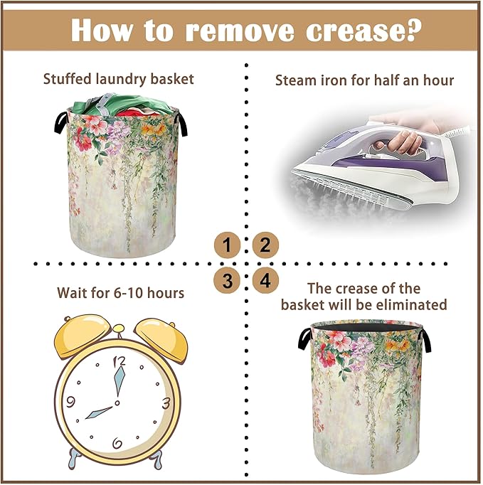 Abstract Colorful Flowers Laundry Basket,Watercolor Painting Collapsible Laundry Baskets with Handles,Waterproof Oxford Cloth Storage Basket 16"x20" for Bathroom/Bedroom/Dormitories