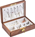 Wooden Jewelry Box for Women, Lockable Medium Size Natural Solid Walnut Wood Vintage Trinket Organizer with Large Storage, Ring Compartments, Built in Necklace Hooks, ek09-m-walnut