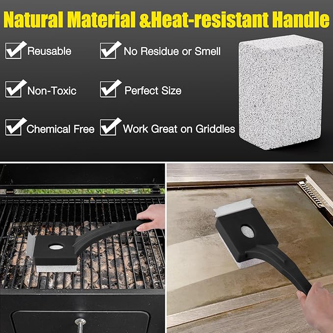 Grill Brush Bristle Free,Steam Cleaning Grill Brush,Pumice BBQ Grill Cleaner,Replaceable Head Barbecue Grill Cleaning Brush,with BBQ Cleaning Pad(1pcs) and Grill Stone Cleaning Block(2pcs)