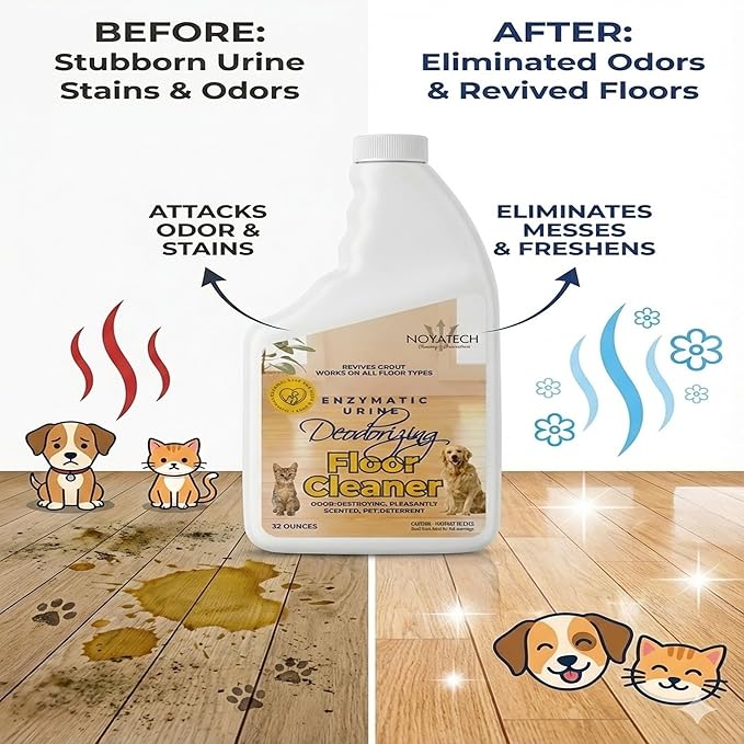 NOYATECH Pet Floor Cleaner – Enzyme Powered Odor Eliminator. Floor Cleaner for Mopping – Removes Urine & Stains – Deep Cleaner for Floors & Grout – Commercial-Grade Concentrate