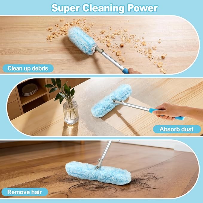 JEHONN Duster with 6 ft Extension Pole, 10 Refills Compatible with Swiffer Super Extendable Handle Heavy Duty Dusting Wand Starter Kit for Cleaning High Ceiling Fan Shelves Vent Window Blind