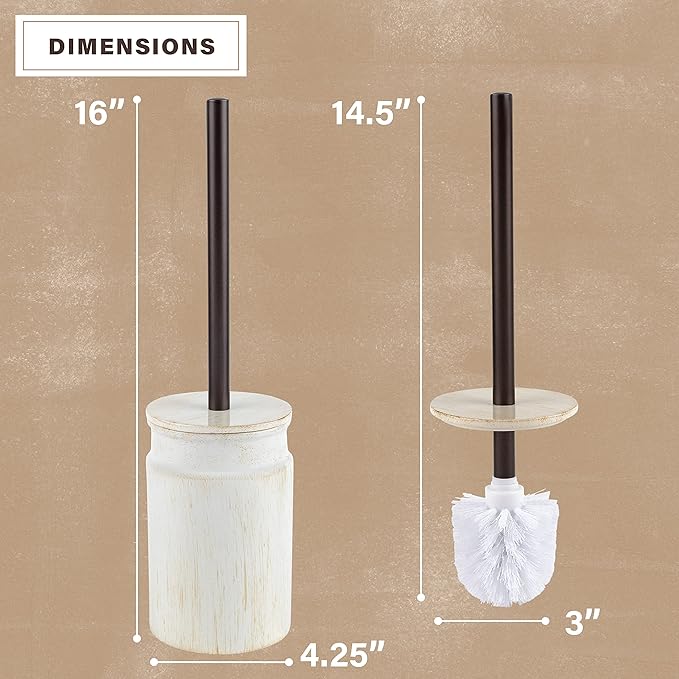 Rustic Luxe Toilet Brush and Holder Set - Beige Toilet Bowl Cleaner Brush with Strong Metal Handle and Long Bristles for Thorough Cleaning - Toilet Bowl Brush and Holder for Rustic Farmhouse Decor