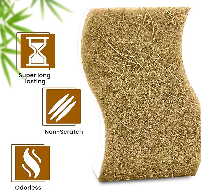 MMG Prime Natural Kitchen Sponge –12-Pack Biodegradable Sponges for Dishes –Compostable Dish Washing Scrubbers – Eco Friendly Non-Scratch Cellulose & Coconut Husk Scrubber Sponges for Cleaning