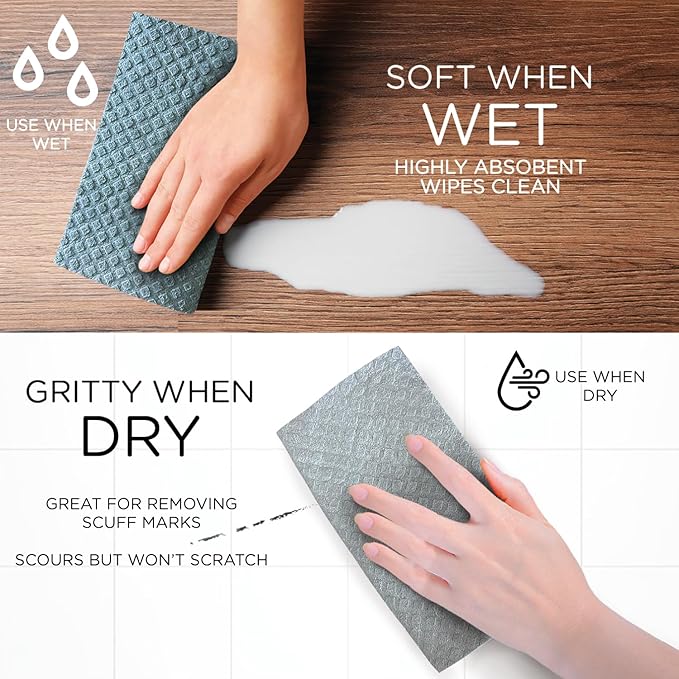 LOLA Swedish Dishcloths for Kitchen 20 Sheets, Biodegradable & Compostable Reusable Paper Towel Cleaning Cloths Zero Waste No Odor Washing Dishes Ultra Absorbent Cellulose Sponge Towel Made in Germany