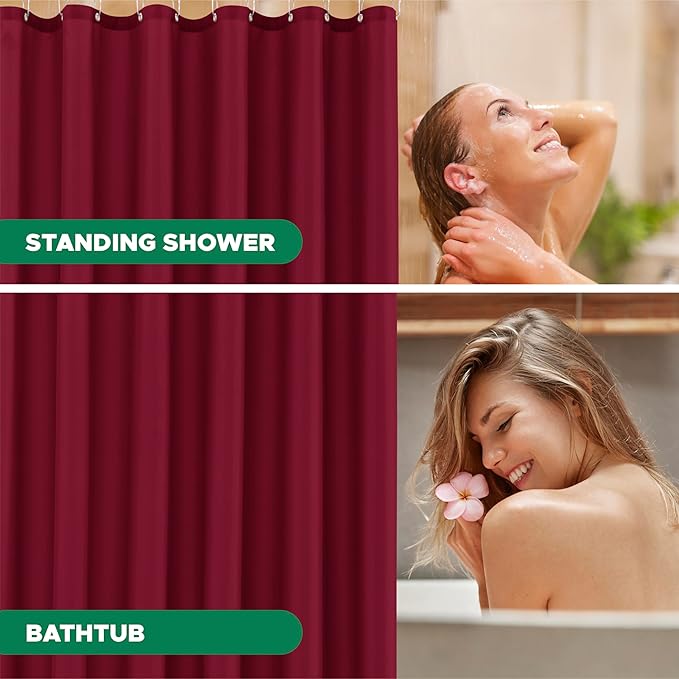 Biscaynebay Quality Fabric Shower Curtain Liners 72 Inch by 72 Inch, Burgundy Water Resistant Bathroom Curtains Rust Resistant Grommets & Weighted Bottom Hem Machine Washable