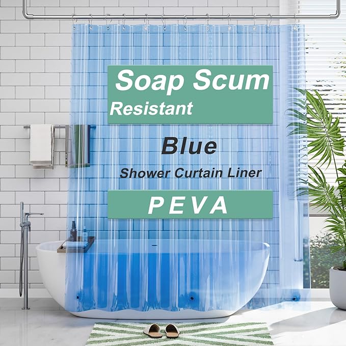 AmazerBath 72x78 Long Shower Curtain Liner, Clear Blue Plastic Shower Curtain Liners, Waterproof PEVA Shower Liner, Cute Lightweight Shower Curtains for Bathroom with 3 Magnets & Rustproof Grommets