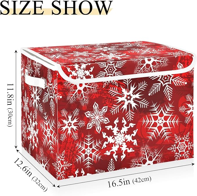Christmas Baskets Collapsible Storage Bins with Lids, Christmas Red Pattern with Snowflakes Flower Storage Boxes Clothes Baskets for Organizing