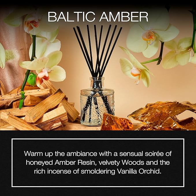 Voluspa Baltic Amber Scented Reed Diffuser, 3.4 oz, Oil Reed Diffusers for Home, Handcrafted in The USA