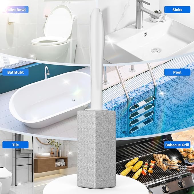 W&E Choice Toilet Pumice Stone 3 Pack, Pumice Stone for Bathtub Cleaning with Extra Long Handle, Toilet Brush for Cleaning Toilets, Bathtubs, Grills, Swimming Pools, Sinks