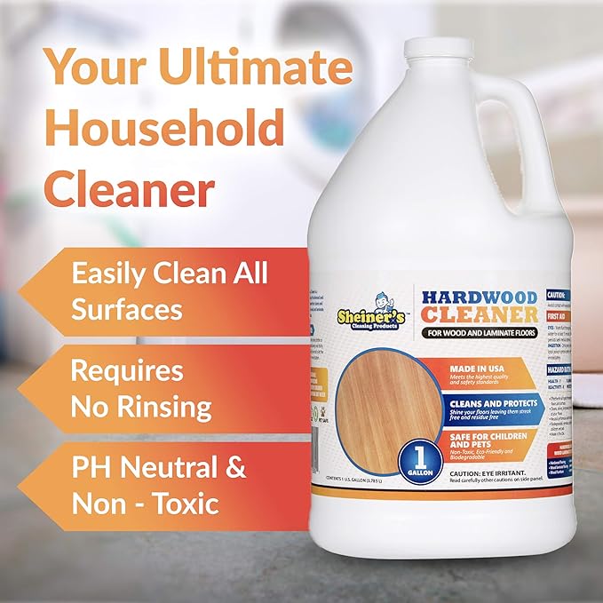 Sheiner's Hardwood Floor Cleaner, Laminate Floor Cleaner, Deep Cleansing Formula for Wood and Tile, pH Neutral and Non-Toxic, Compatible with Sprayer Bottles for Cleaning, 1 Gallon