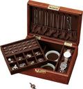 Bescott 2 Layer Solid Wooden Jewelry Box with Lock and Key for Women Men Vintage Velvet Wood Jewelry Organizer Storage for Earrings Rings Necklaces Bracelet Watch Mother’s Day Gift