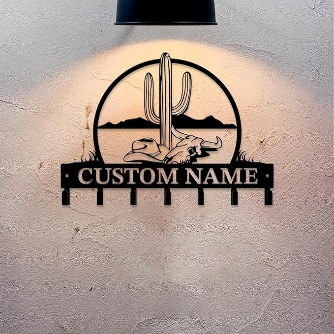 Personalized Custom Name Cactus Wall Keys Hooks,Metal Cactus Art Clothes Hooks,Metal Cactus Lover Wall Home Storage Decorative,For Front Door, Hallway, Kitchen, Bedroom,Keys,Hats (Style I)