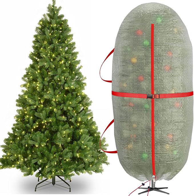 Upright Christmas Tree Bag for 6-6.5 Foot Tree, Heavy Duty Storage Bag for Artificial Xmas Tree, PE Material Waterproof Tear-Resistant Tree Cover with Reinforced Handles, Stand Up Storage Solution