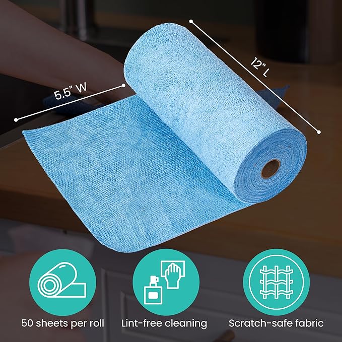Microfiber Cleaning Cloth Roll Tearaway, 50 PCS Tear Away Towels, Reusable & Washable, Ultra Absorbent 12" x 5.5" Dish Rags for Car, Home, Kitchen, , 200 GSM Thickness, Paper Towel Alternative