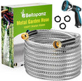 Beitopamz 100 ft Garden Hose, Stainless Steel Metal Water Hose with Nozzle, Flexible and Durable, Rust Proof, No-Kink, Heavy Duty, Leakproof 3/4'' Brass Fittings, Lightweight Hose for Patio, Lawn